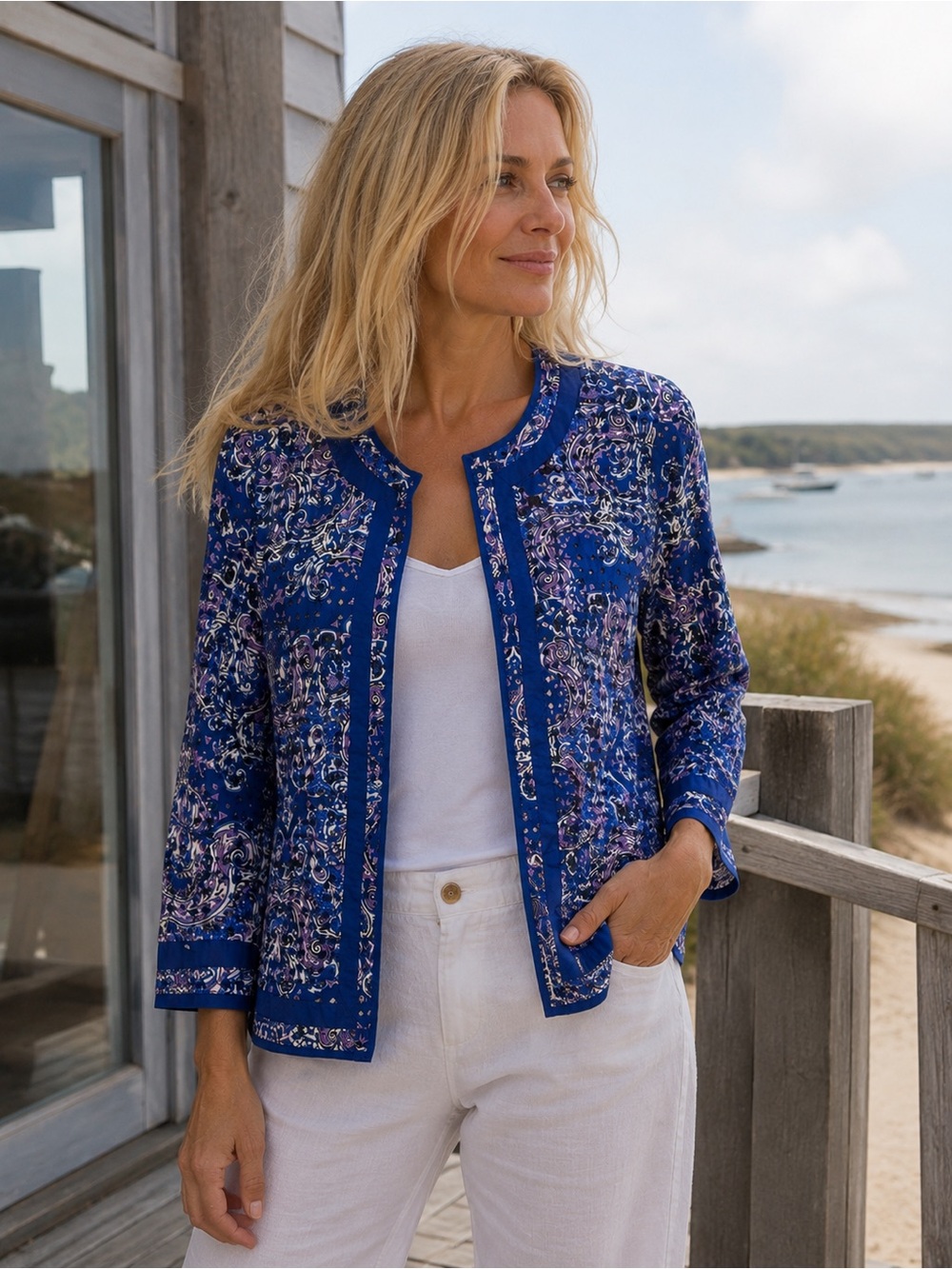 Chico's Embroidered Cotton Eyelet Topper Cardigan Jacket Lightweight Large 12